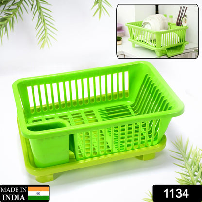 1134 Durable Plastic Large Sink Set Dish Rack Drainer with Removable Tray for Kitchen DeoDap