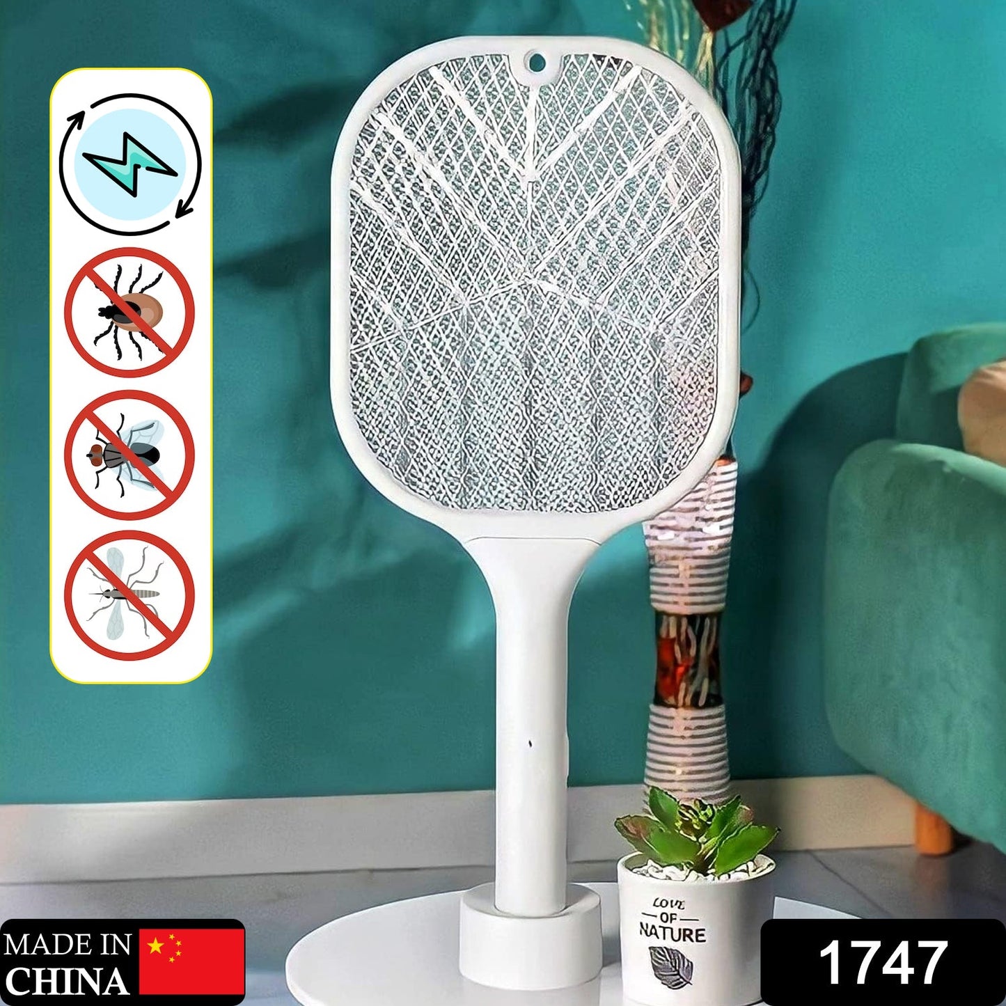 1747 Mosquito Killer Racket | Rechargeable Automatic Electric Fly Swatter | Mosquito Zapper Racket with UV Light Lamp | Mosquito Swatter with USB Charging Base | Electric Insect Killer Racket Machine Bat DeoDap