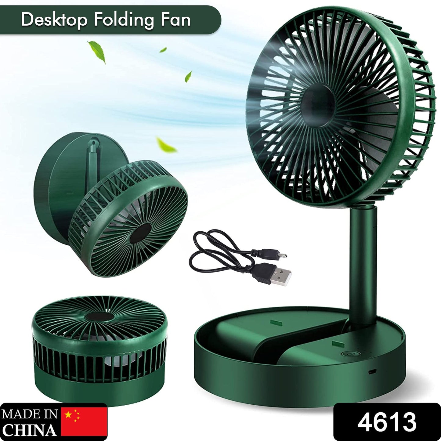 4613 Telescopic Electric Desktop Fan, Height Adjustable, Foldable & Portable for Travel/Carry | Silent Table Top Personal Fan for Bedside, Office Table DeoDap