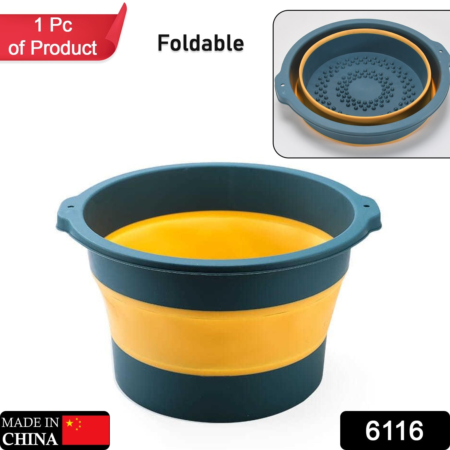 6116 Multi-Purpose Portable Collapsible Plastic, Silicone Round Folding Tub, Water Container Folding Foot Spa Basin Tub, with Hanging Hole DeoDap