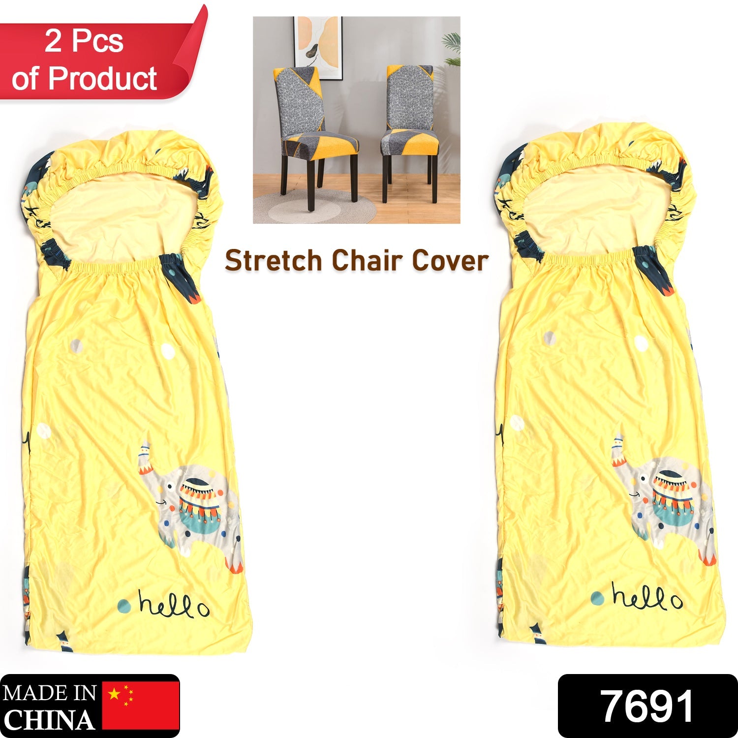 7691 Elastic Chair Cover Dining Chair Covers Set of 2 Stretchable , Washable Cover For Homes Chair Use DeoDap