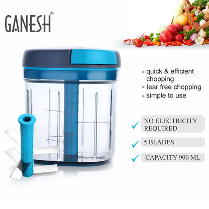 8107 Ganesh Master Chopper with 5 Stainless Steel Blades, XL Large Jumbo Chopper (900 Ml) DeoDap