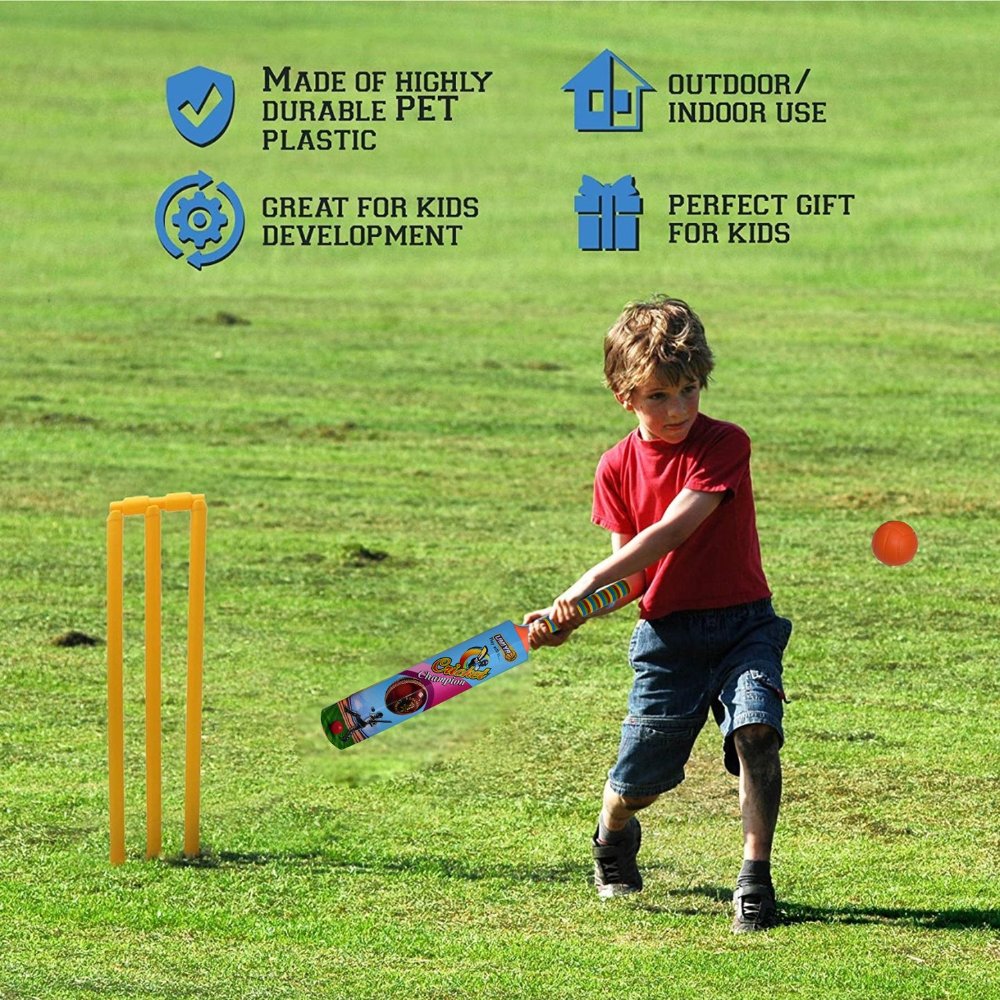 8001 Plastic Cricket Bat and Ball Toy for Kids, Bat Ball Set for Boys and Girls DeoDap