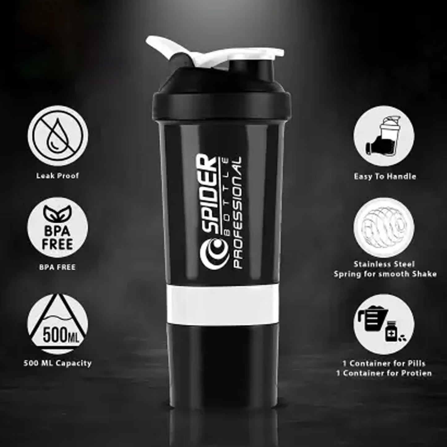 1771 SHAKER BOTTLE FOR GYM|GYM SHAKER|SIPPER BOTTLE|BPA-FREE AND 100% LEAK-PROOF PROTEIN SHAKER BOTTLE WITH 2 EXTRA STORAGE COMPARTMENT (500ML SHAKER) DeoDap