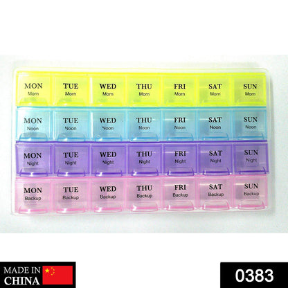 0383 Pill Case- 4 Row 28 Squares Weekly 7 Days Tablet Box Holder Medicine Storage Organizer Container DeoDap