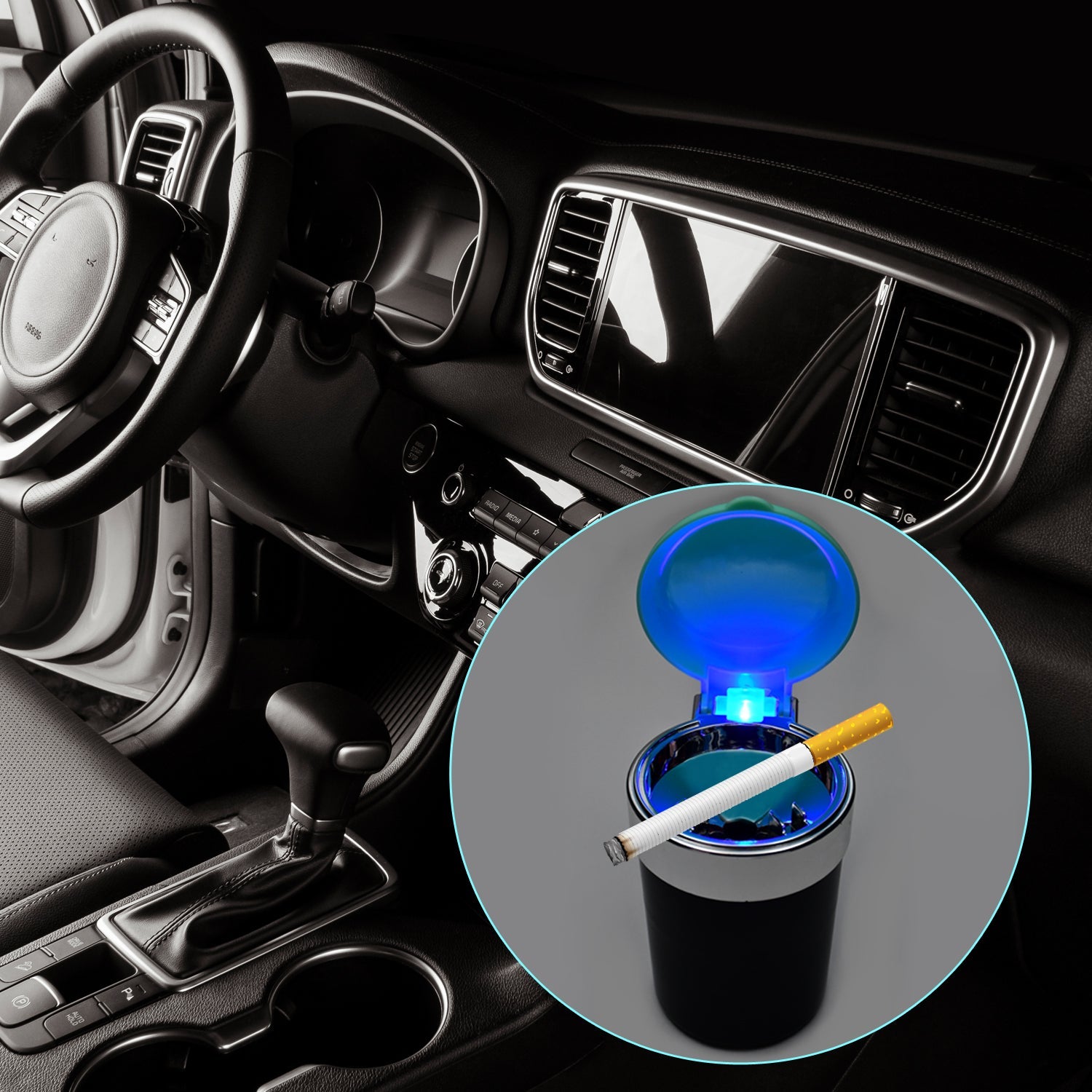 4945 Car Smokeless Ashtray Blue LED Cool Light Indicator Travel Auto Cigarette Odor Remover Smoke Diffuser Stand Cylinder (Moq - 12pc) DeoDap