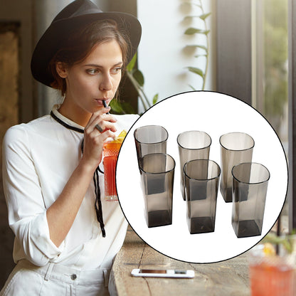 4974 Unbreakable Stylish Transparent Square Design Water/Juice/Beer/Wine Tumbler Plastic Glass Set ( 300 ML, Pack of 6) ( Black ) DeoDap