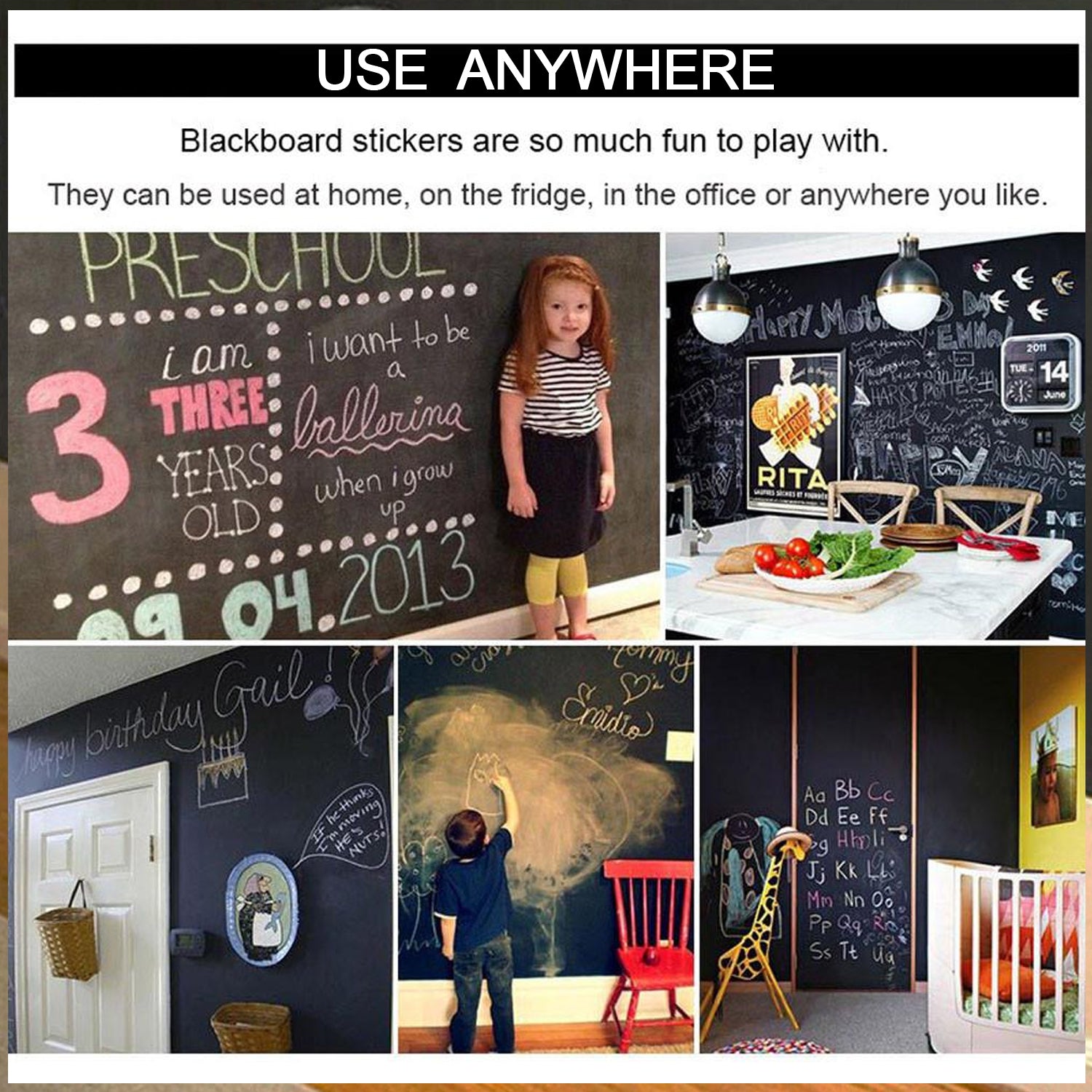 4038 Blackboard Erasable Wall Sticker Chalkboard Sticker Removable Blackboard Wall Stickers Mural for Kids Room DeoDap