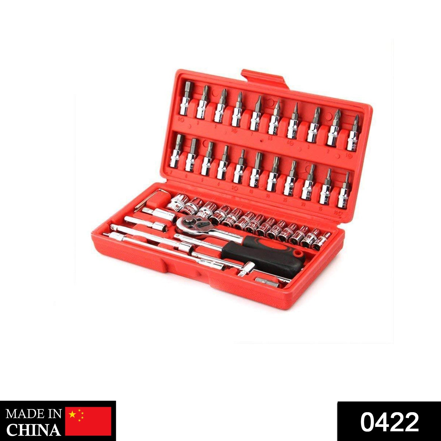 0422 Socket 1/4 Inch Combination Repair Tool Kit (Red, 46 pcs) DeoDap