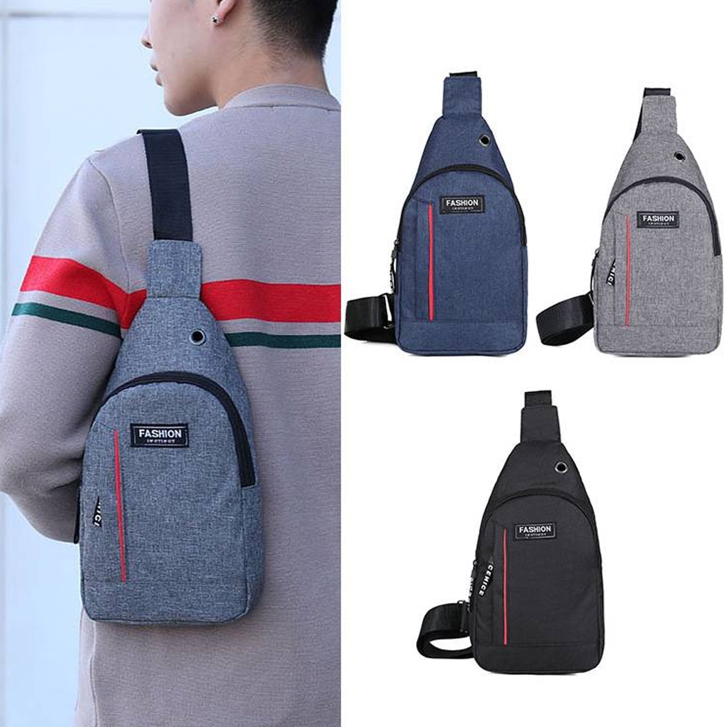 0323 grey Waterproof Anti Theft Crossbody fanny pack waist bag PU Leather Shoulder Bags Chest Men Casual fashion USB Charging earphone hook Sling Travel Messengers Bag DeoDap