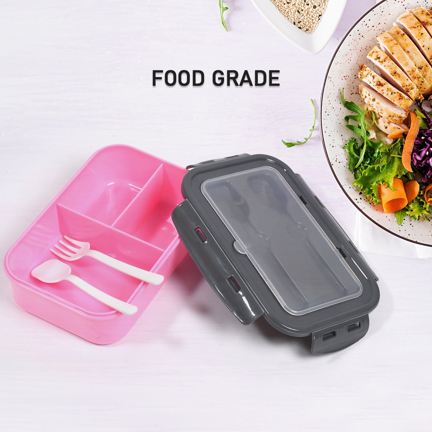 2809b LUNCH BOX 3 COMPARTMENT PLASTIC LINER LUNCH CONTAINER, PORTABLE TABLEWARE SET FOR OFFICE , SCHOOL & HOME USE DeoDap