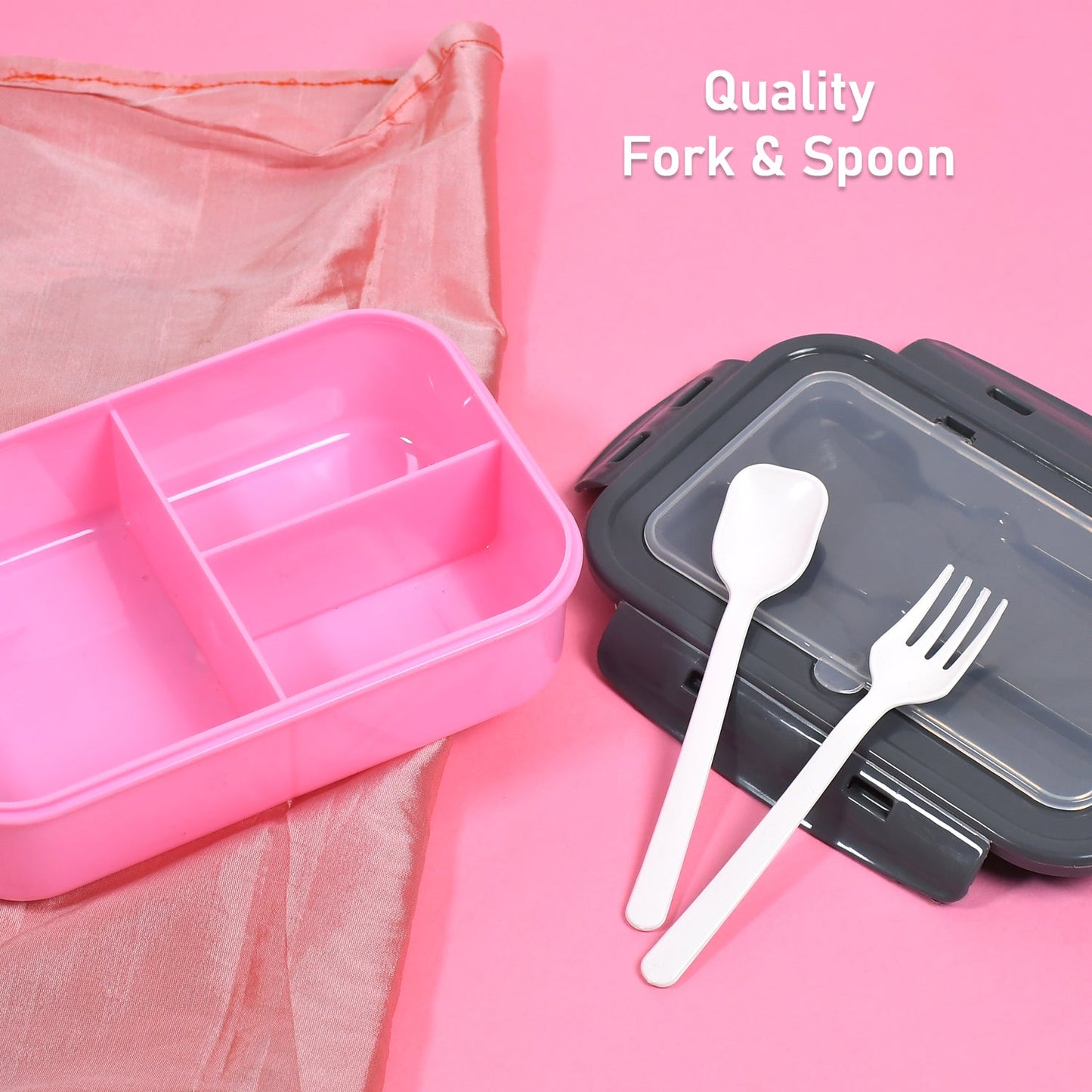 2809b LUNCH BOX 3 COMPARTMENT PLASTIC LINER LUNCH CONTAINER, PORTABLE TABLEWARE SET FOR OFFICE , SCHOOL & HOME USE DeoDap