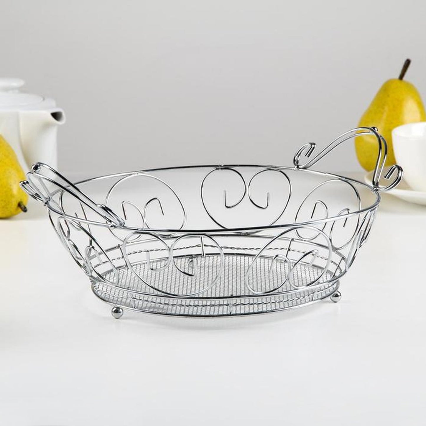 5267 Multipurpose  round shape Stainless Steel Modern Folding Fruit and Vegetable Basket (Silver, 8 Shapes) DeoDap