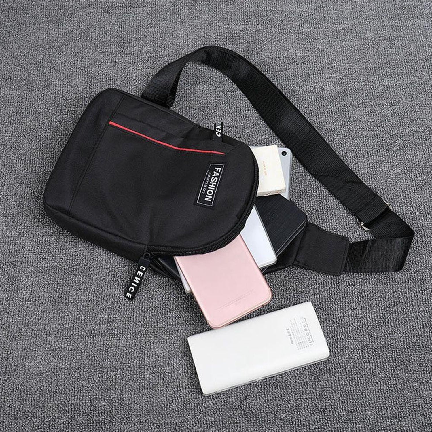 0323 grey Waterproof Anti Theft Crossbody fanny pack waist bag PU Leather Shoulder Bags Chest Men Casual fashion USB Charging earphone hook Sling Travel Messengers Bag DeoDap