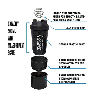 1771 SHAKER BOTTLE FOR GYM|GYM SHAKER|SIPPER BOTTLE|BPA-FREE AND 100% LEAK-PROOF PROTEIN SHAKER BOTTLE WITH 2 EXTRA STORAGE COMPARTMENT (500ML SHAKER) DeoDap