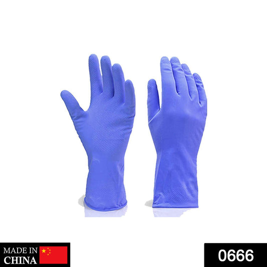 666 - Flock line Reusable Rubber Hand Gloves (Blue) - 1pc DeoDap