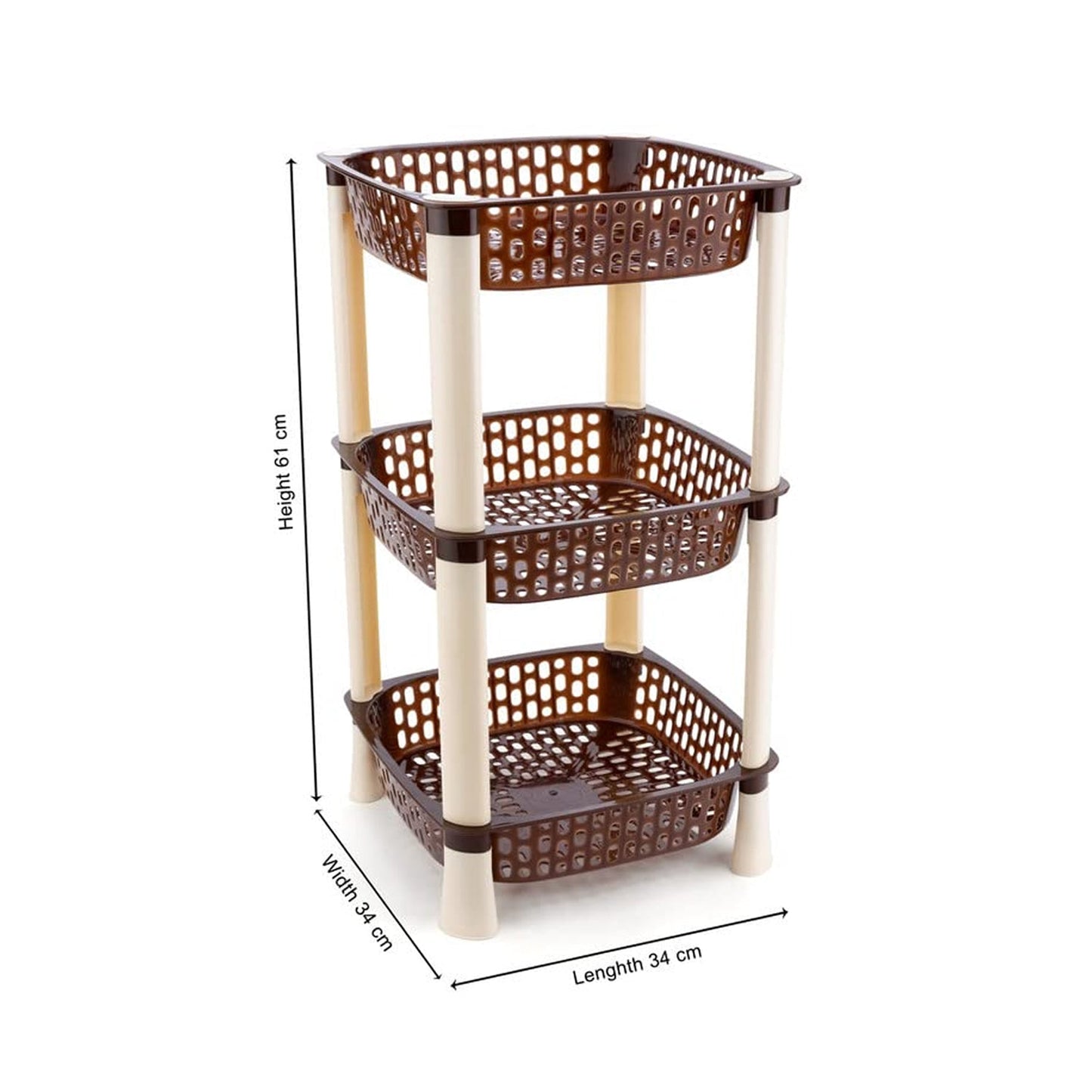 7141 Multi-Purpose 3tier Square Shape Kitchen Storage Basket Rack for Kitchen, Bedroom, Bathroom, Home, Pantry, Washing & Utility Area DeoDap