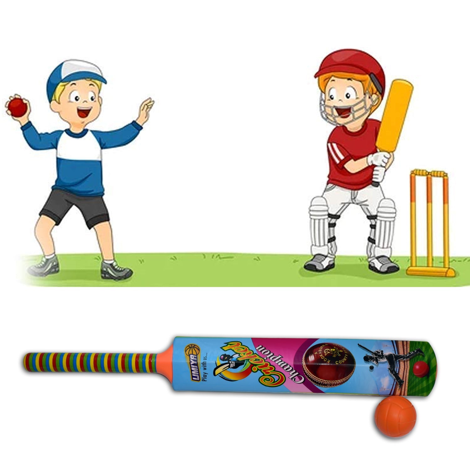 8001 Plastic Cricket Bat and Ball Toy for Kids, Bat Ball Set for Boys and Girls DeoDap