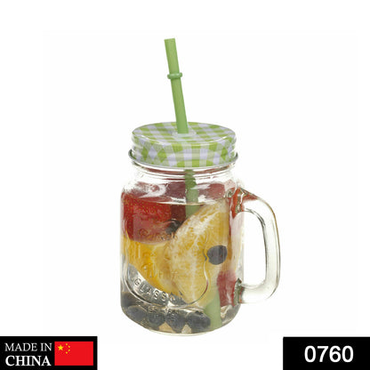 760 Drinking Cup/Glass/Mug Mason Jar with Handle & Straw DeoDap