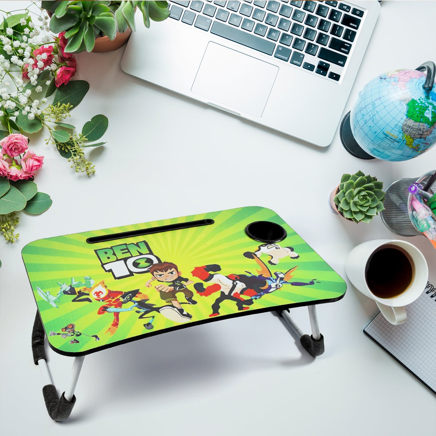 7695 Ben 10 Design Foldable Bed Study Table Portable Multifunction Laptop Table Lapdesk for Children Bed Foldable Table Work Office Home with Tablet Slot & Cup Holder DeoDap