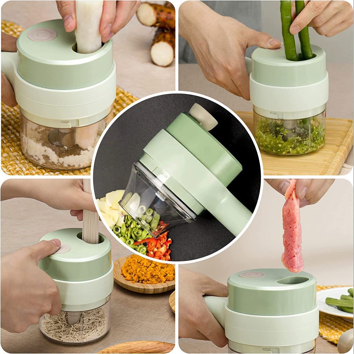 0142A  4 IN 1 ELECTRIC HANDHELD COOKING HAMMER VEGETABLE CUTTER SET ELECTRIC FOOD CHOPPER MULTIFUNCTION VEGETABLE FRUIT SLICER DeoDap