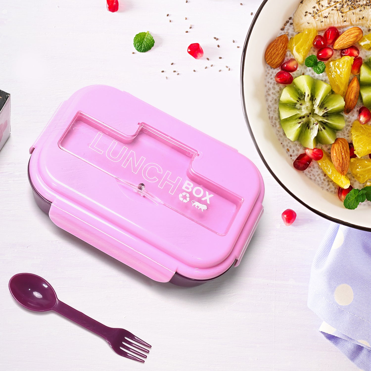 2809V LUNCH BOX 3 COMPARTMENT PLASTIC LINER LUNCH CONTAINER, PORTABLE TABLEWARE SET FOR OFFICE , SCHOOL & HOME USE DeoDap