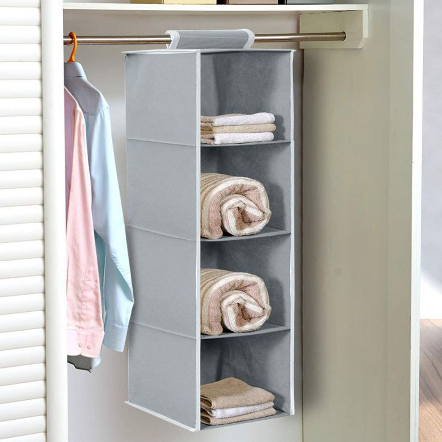 6743 Fabric Hanging 4-Shelf Closet Cloth Organizer DeoDap