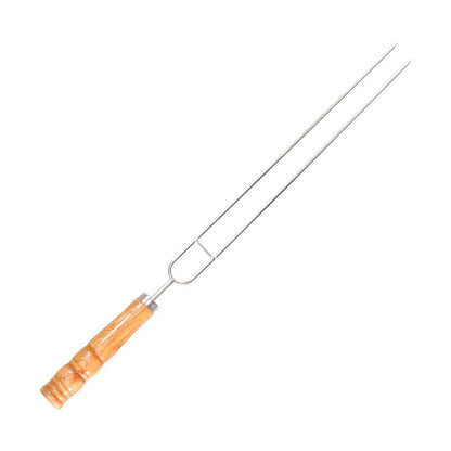 2878 Stainless Steel Double Prongs Roasting Stick BBQ Barbecue Fork Kebab Skewers Wooden Handle DeoDap