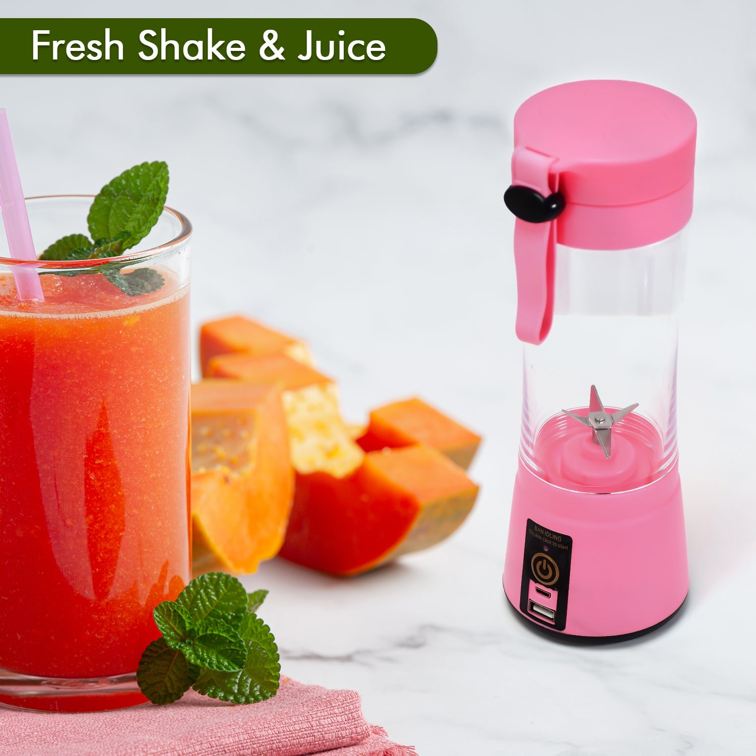 0121 Portable 6 Blade Juicer Cup USB Rechargeable Vegetables Fruit Juice Maker Juice Extractor Blender Mixer With Power Bank DeoDap