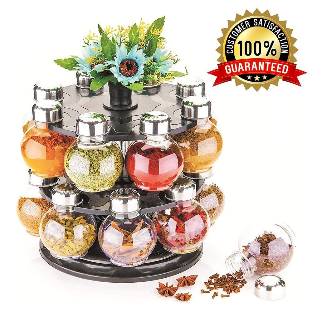 069 Multipurpose Revolving Plastic Spice Rack Set (16pcs) DeoDap