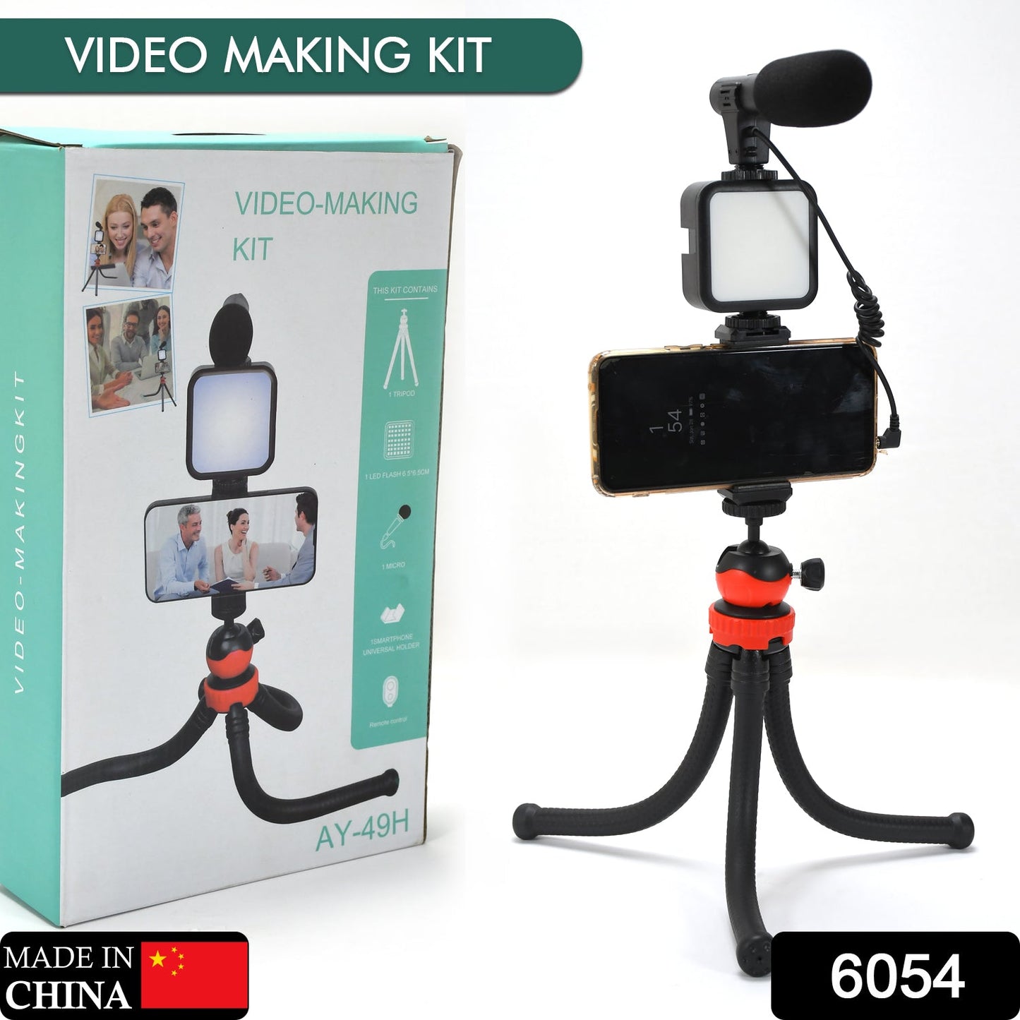 6054 Vlogging Kit for Video Making with Mic Mini Tripod Stand, LED Light & Phone Holder Clip for Making Videos DeoDap