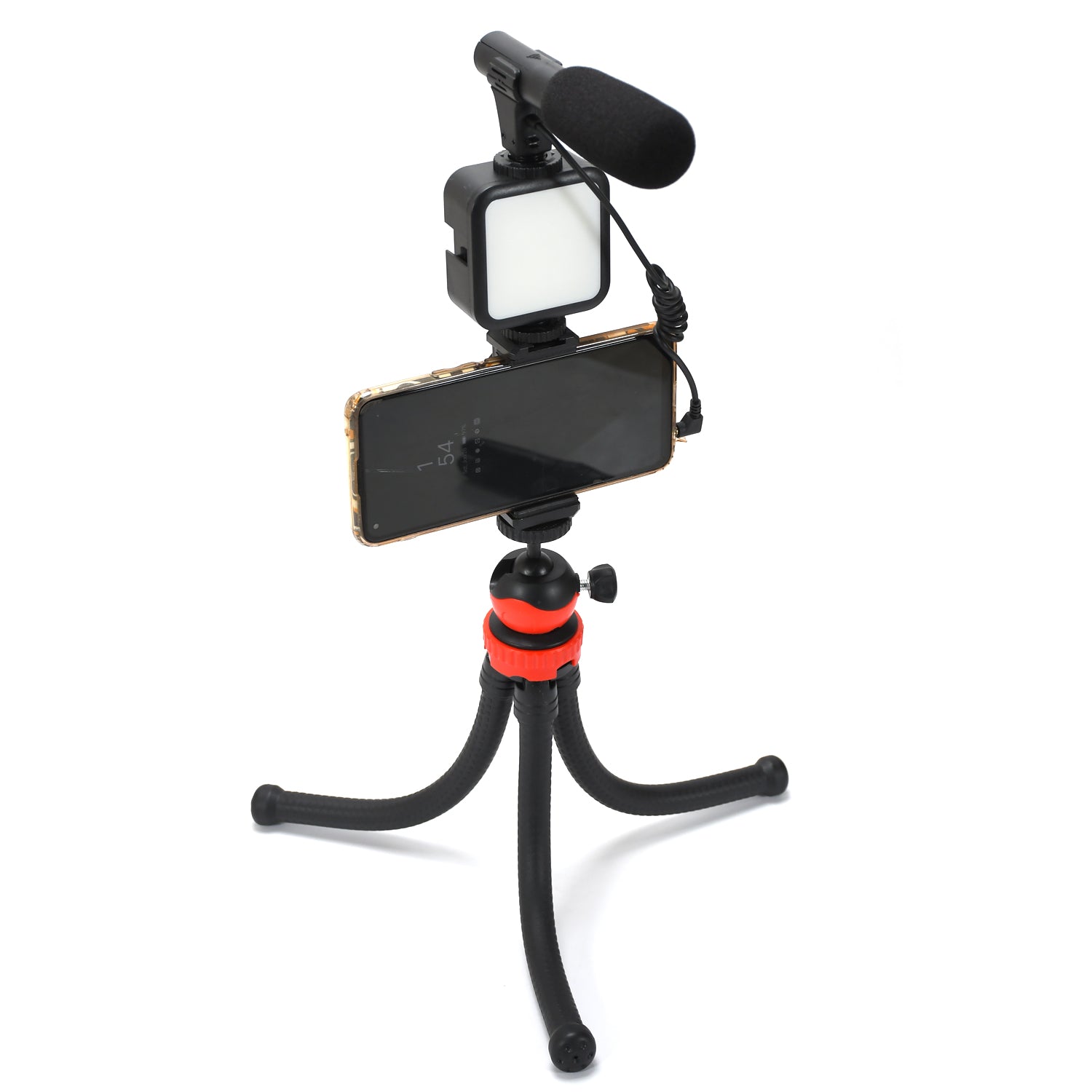 6054 Vlogging Kit for Video Making with Mic Mini Tripod Stand, LED Light & Phone Holder Clip for Making Videos DeoDap