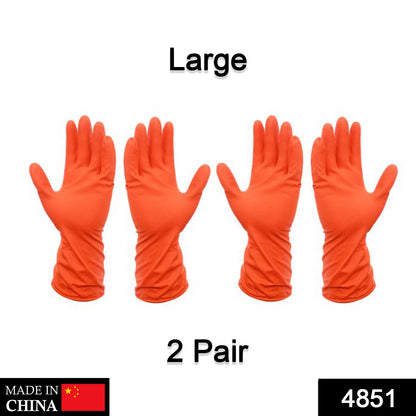 4851 2 Pair Large Orange Gloves For Types Of Purposes Like Washing Utensils, Gardening And Cleaning Toilet Etc. DeoDap