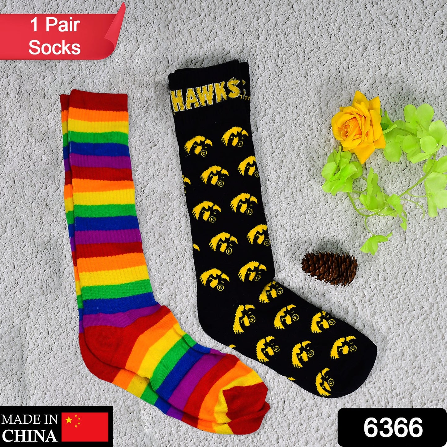 6355 1PAIR LONG PRINTED SOCKS MULTIPLE DESIGN SOCKS. DeoDap