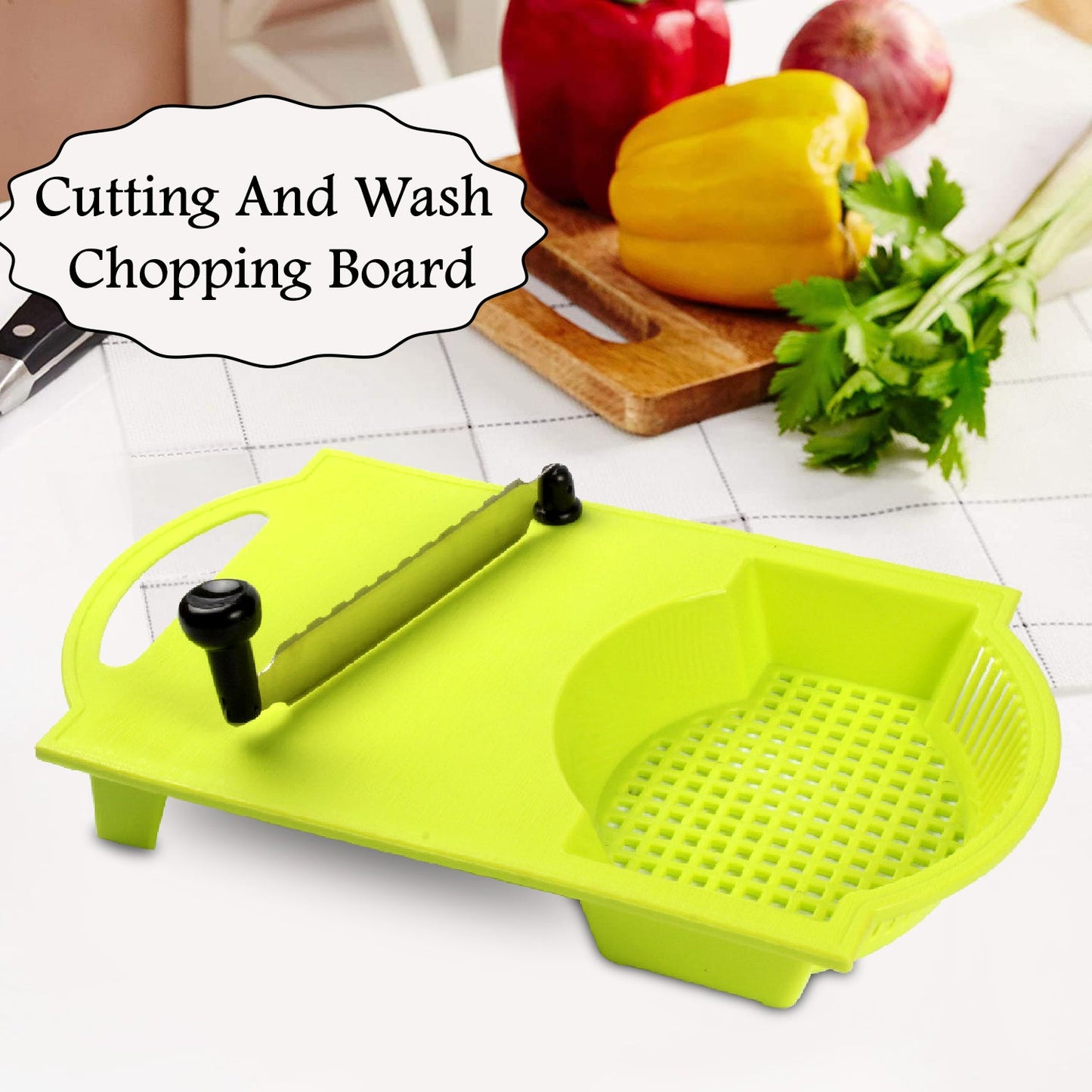 2418 Plastic and Metal Cut n Wash Chopping Board with Knife Cut-N-Wash DeoDap