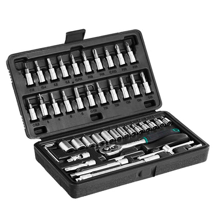 452 -46pcsMetal 1/4" Socket Set (Black, 46pcs) DeoDap