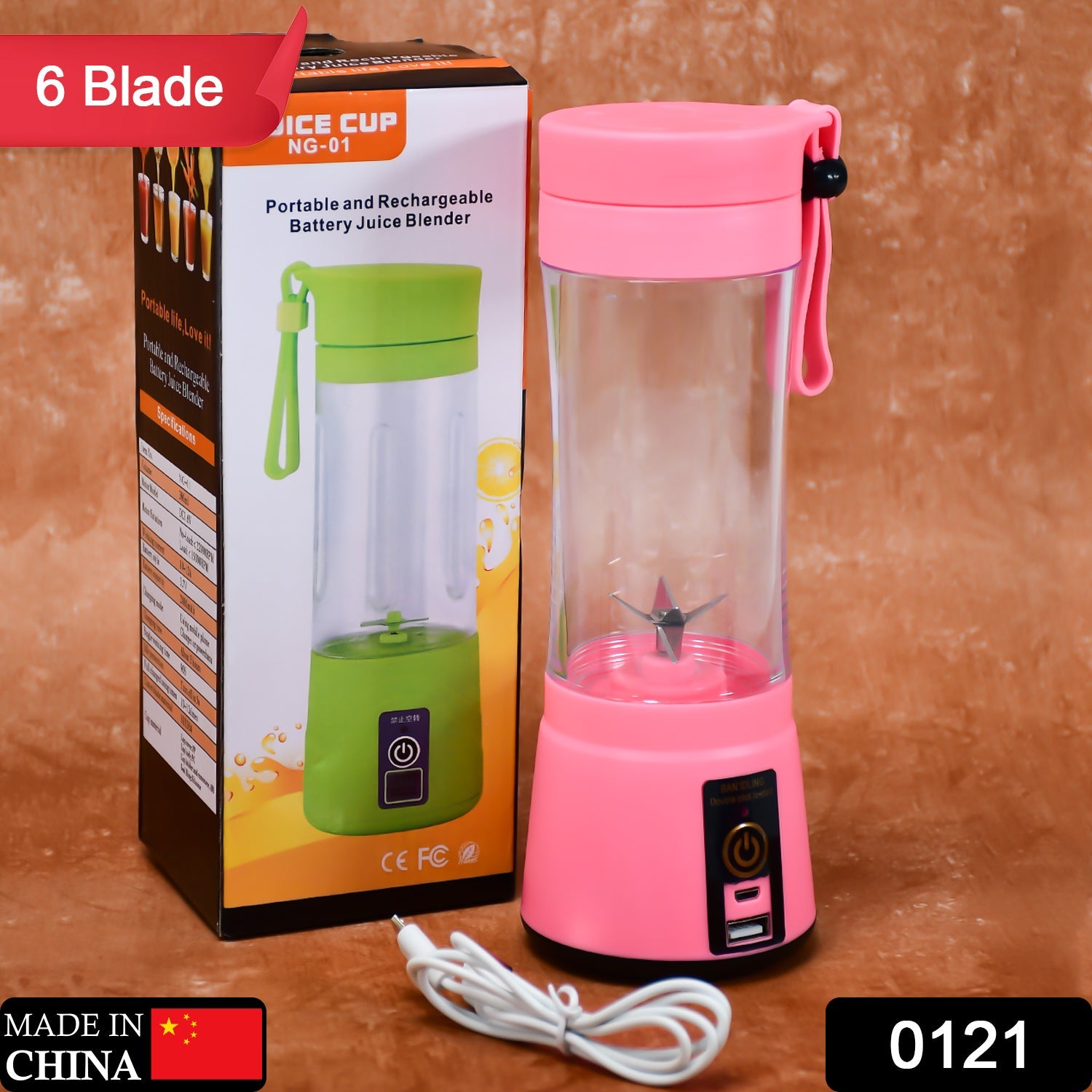 0121 Portable 6 Blade Juicer Cup USB Rechargeable Vegetables Fruit Juice Maker Juice Extractor Blender Mixer With Power Bank DeoDap