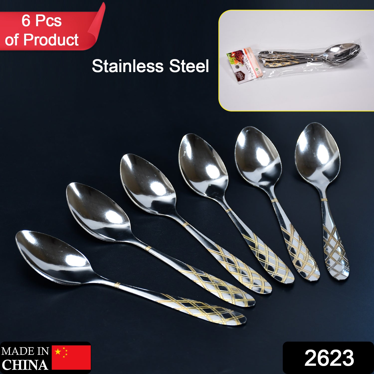 2623 Big Stainless Steel Dinner Spoon/Table Spoon (set of 6pc) DeoDap