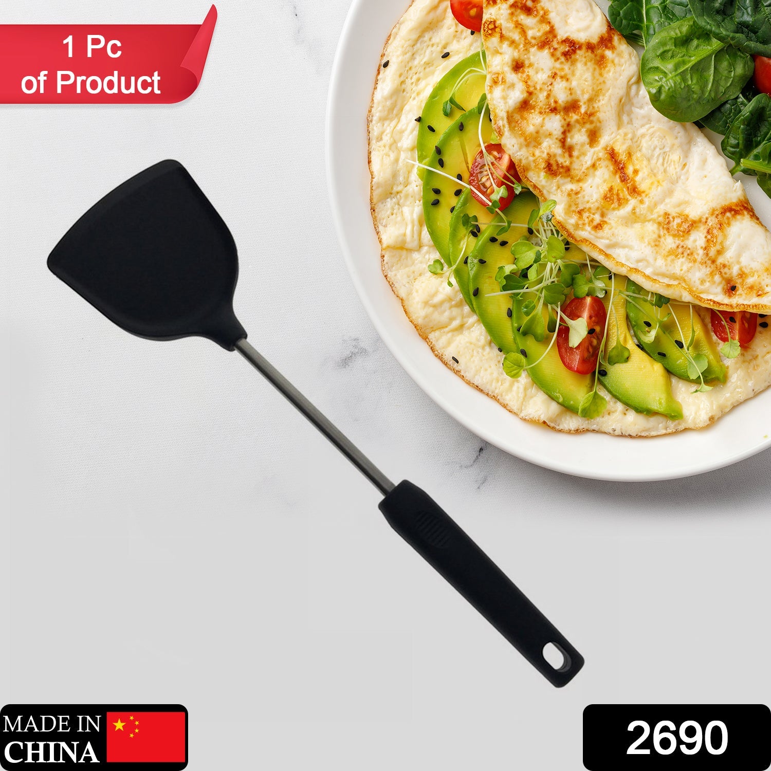 2690 Kitchen turner Heat Resistant Silicone Non-stick Silicone turner Grip Non Stick Long Handle Cooking turner DeoDap