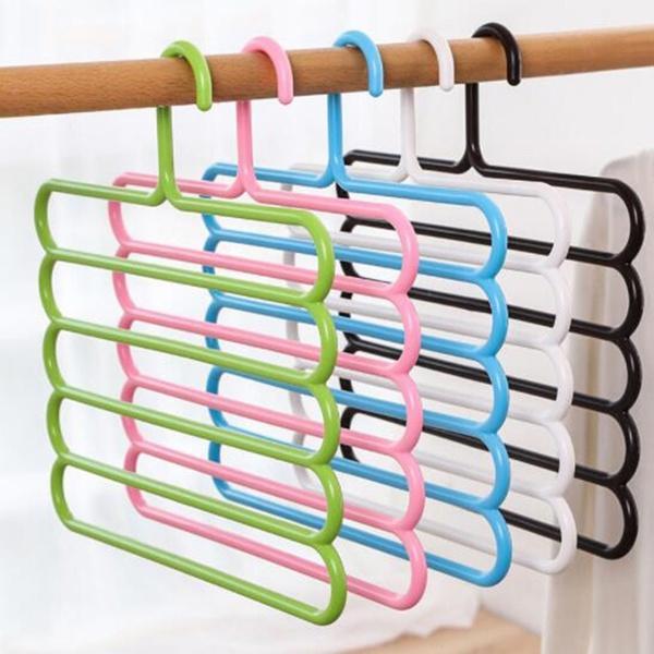 1688 Multipurpose Multi-Layer 5-in-1 Plastic Hanger Clothes Organiser DeoDap