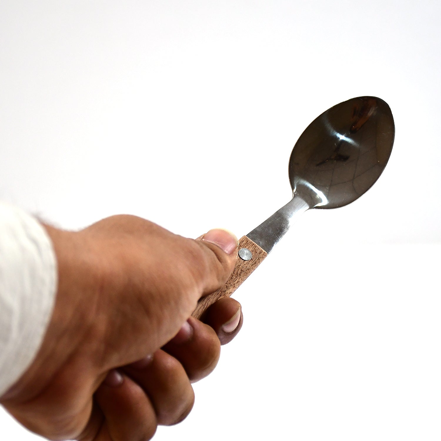 2709 STAINLESS STEEL WITH WOODEN HANDLE 1PC SPOON. SPOON FOR COFFEE, TEA, SUGAR, & SPICES. DeoDap