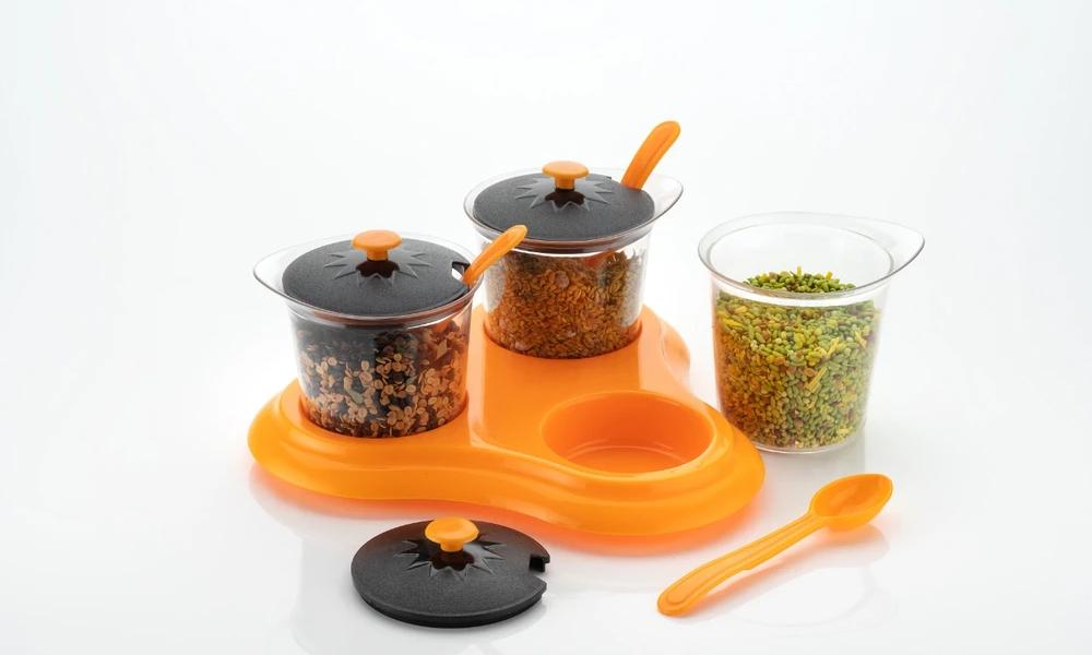 609 Multipurpose Dining Set Jar and tray holder, Chutneys/Pickles/Spices Jar - 3pc DeoDap