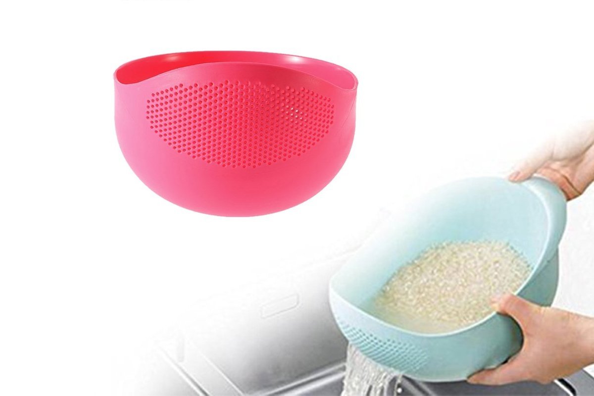 081A Multi-Function with Integrated Colander Mixing Bowl Washing Rice, Vegetable and Fruits Drainer Bowl-Size: 21x17x8.5cm DeoDap