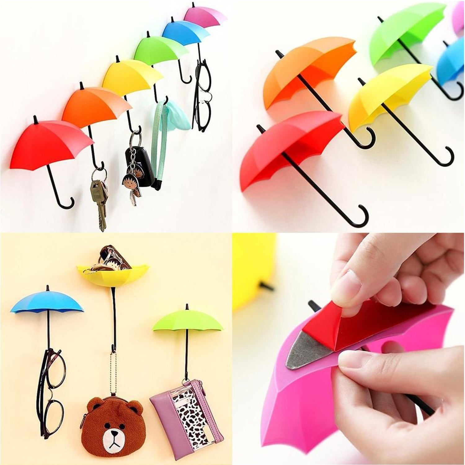 9063 Multipurpose Umbrella Key Hat Holder Wall Hanging Hook Multicolor DeoDap