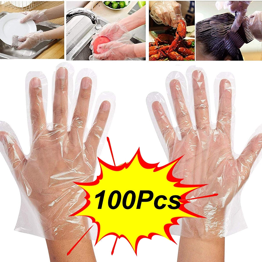 0670 Plastic Transparent Disposable Clear Gloves (White) (100Pc) DeoDap