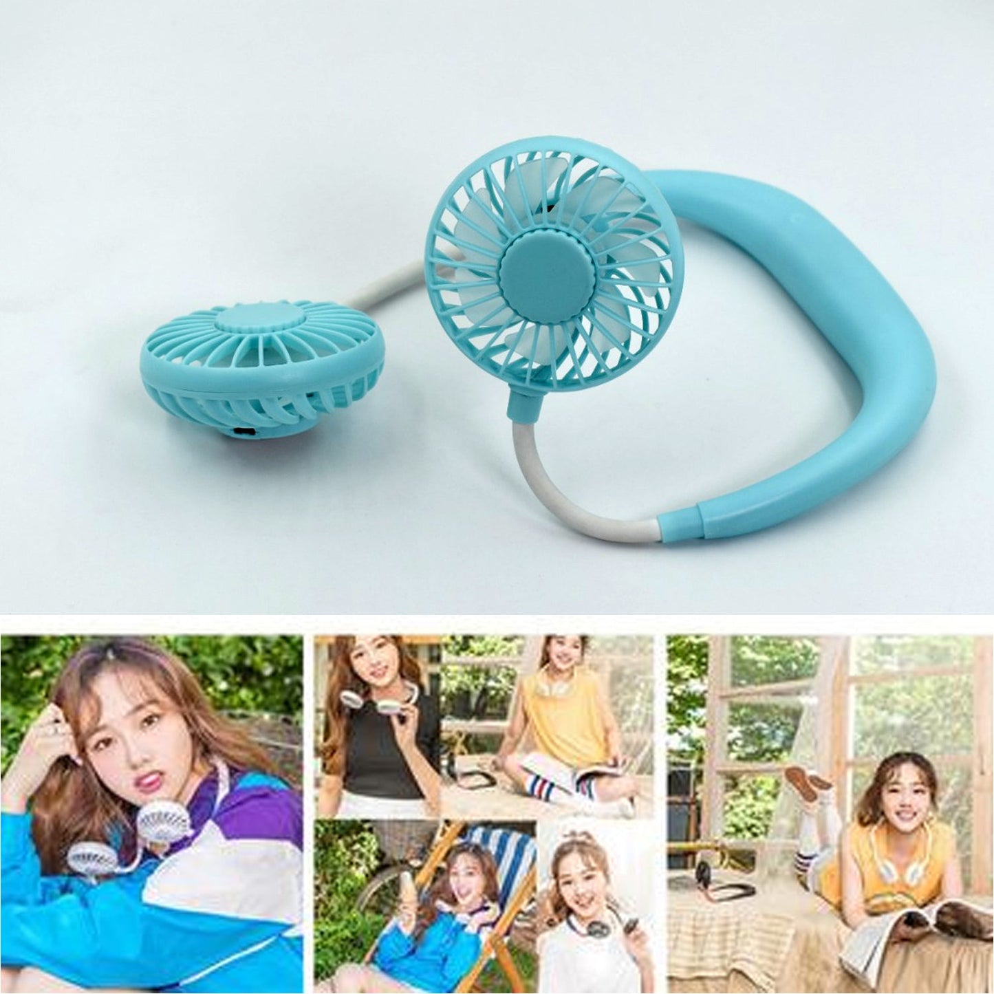 4849 Hand Free Neck Fan Rechargeable Mini USB Personal Fan, DeoDap