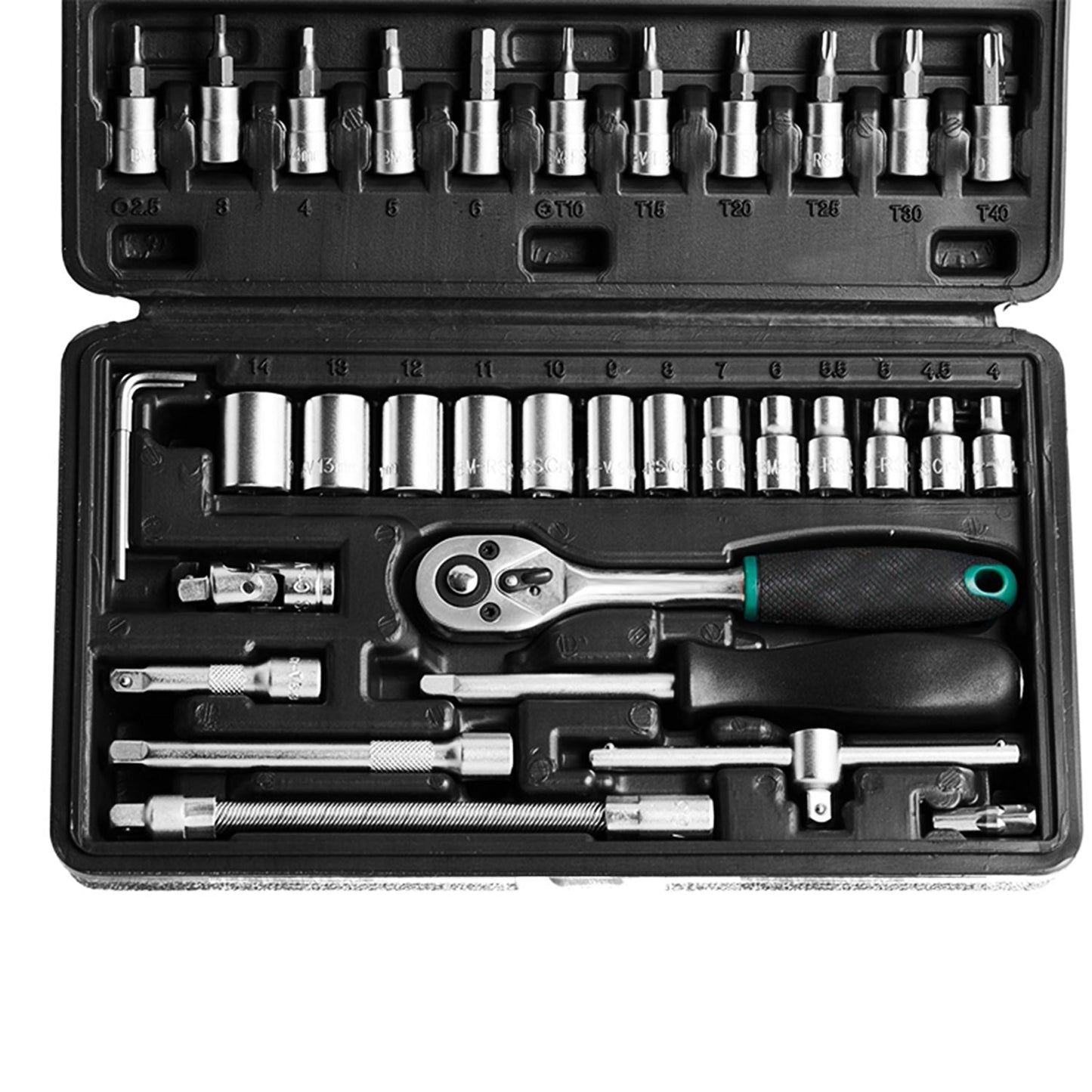 452 -46pcsMetal 1/4" Socket Set (Black, 46pcs) DeoDap