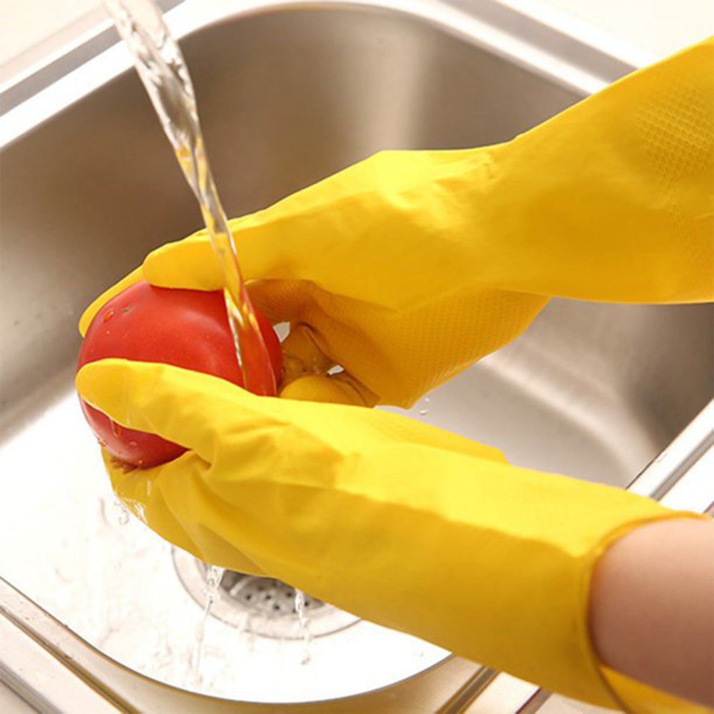 4854 2 pair med yellow gloves For Types Of Purposes Like Washing Utensils, Gardening And Cleaning Toilet Etc. DeoDap