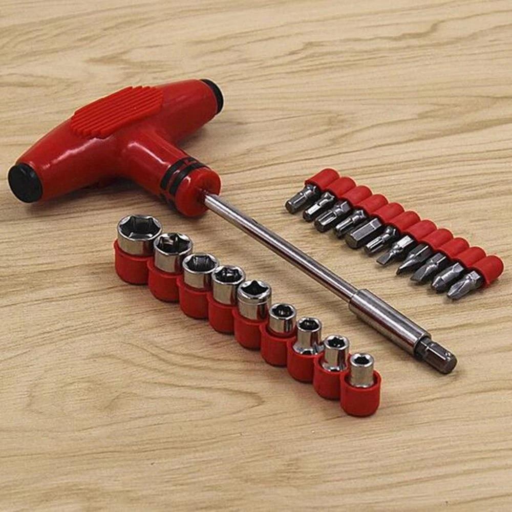 24pcs T shape screwdriver set Batch Head Ratchet Pawl Socket Spanner hand tools DeoDap