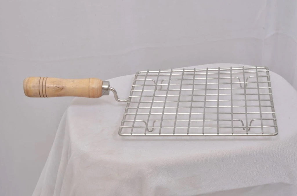 2086 Kitchen Square Stainless Steel Roaster Papad Jali, Barbecue Grill with Wooden Handle DeoDap